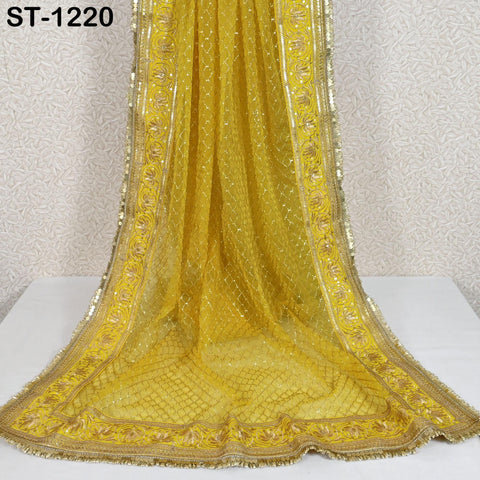 Yellow Organza Designer Dupatta for women, Bridal Wedding lehenga Chunni/Veil Beads Sequin Scarf Indian Ethnic Dress Stole Gift Bridesmaid