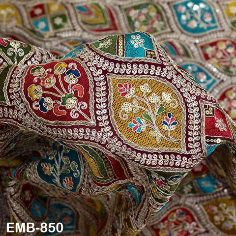 Maroon Indian Embroidery Fabric by the Yard Embroidered Georgette Sewing Curtain DIY Crafting Summer Women Dress Material Drapery Home Decor