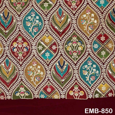 Maroon Indian Embroidery Fabric by the Yard Embroidered Georgette Sewing Curtain DIY Crafting Summer Women Dress Material Drapery Home Decor