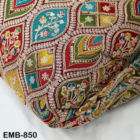 Maroon Indian Embroidery Fabric by the Yard Embroidered Georgette Sewing Curtain DIY Crafting Summer Women Dress Material Drapery Home Decor