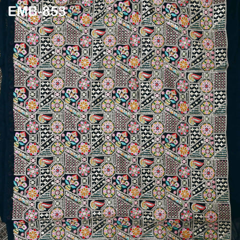 Blue Indian Embroidery Fabric by the Yard Embroidered Georgette Sewing Curtain DIY Crafting Summer Women Dress Material Drapery Home Decor