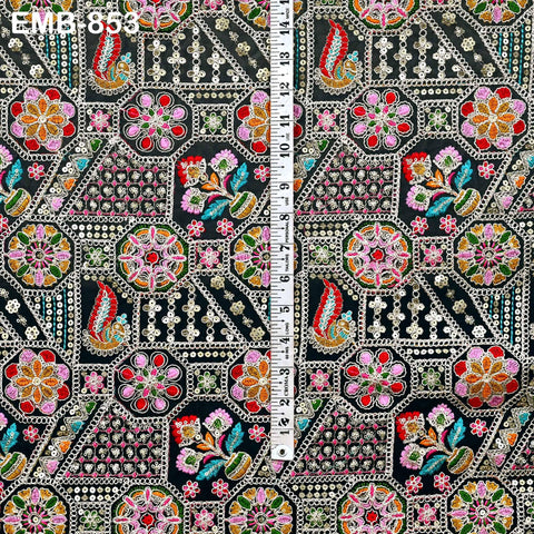 Blue Indian Embroidery Fabric by the Yard Embroidered Georgette Sewing Curtain DIY Crafting Summer Women Dress Material Drapery Home Decor