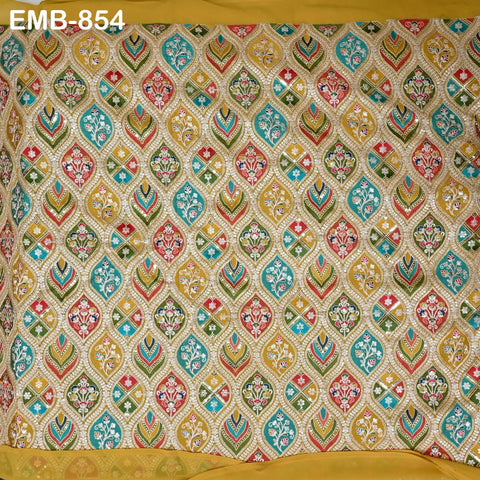 Yellow Indian Embroidery Fabric by the Yard Embroidered Georgette Sewing Curtain DIY Crafting Summer Women Dress Material Drapery Home Decor