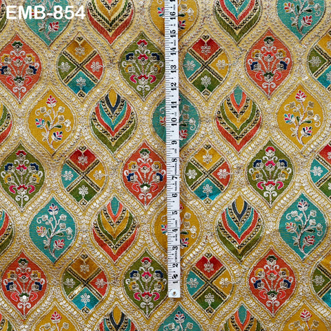 Yellow Indian Embroidery Fabric by the Yard Embroidered Georgette Sewing Curtain DIY Crafting Summer Women Dress Material Drapery Home Decor