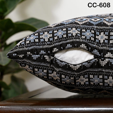 Geometric Embroidered Pillowcase Black & white Embroidered Throw Pillow | Tribal Bohemian Home Decor | Handmade Cover | House warming Gift