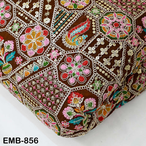 Brown Indian Embroidery Fabric by the Yard Embroidered Georgette Sewing Curtain DIY Crafting Summer Women Dress Material Drapery Home Decor