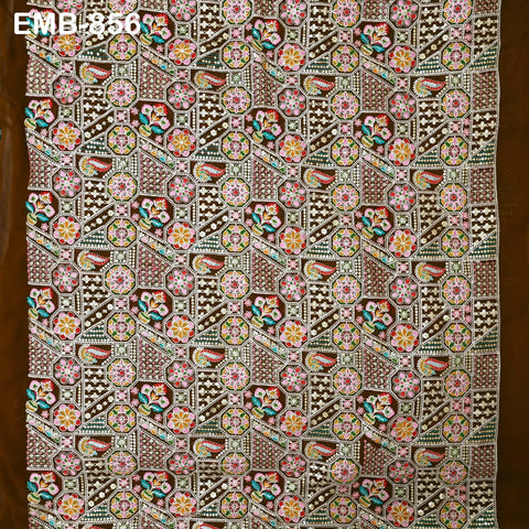 Brown Indian Embroidery Fabric by the Yard Embroidered Georgette Sewing Curtain DIY Crafting Summer Women Dress Material Drapery Home Decor