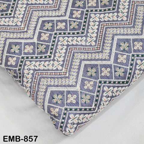 Grey Embroidered Fabric by the yard Sewing Indian Embroidery Cloth Wedding Dress Costumes Regency Reticules Victorian Handbags Junk Journals