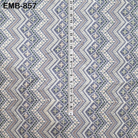 Grey Embroidered Fabric by the yard Sewing Indian Embroidery Cloth Wedding Dress Costumes Regency Reticules Victorian Handbags Junk Journals