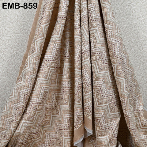 Peach Embroidered Fabric by the yard Sewing Indian Embroidery Cloth Wedding Dress Costumes Regency Reticules Victorian Handbag Junk Journals