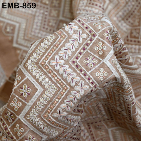 Peach Embroidered Fabric by the yard Sewing Indian Embroidery Cloth Wedding Dress Costumes Regency Reticules Victorian Handbag Junk Journals