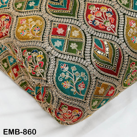 Green Indian Embroidery Fabric by the Yard Embroidered Georgette Sewing Curtain DIY Crafting Summer Women Dress Material Drapery Home Decor