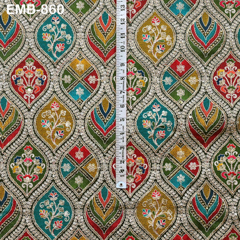 Green Indian Embroidery Fabric by the Yard Embroidered Georgette Sewing Curtain DIY Crafting Summer Women Dress Material Drapery Home Decor