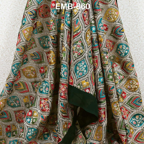 Green Indian Embroidery Fabric by the Yard Embroidered Georgette Sewing Curtain DIY Crafting Summer Women Dress Material Drapery Home Decor