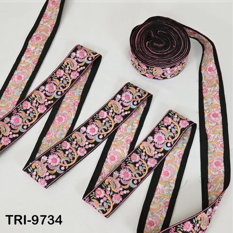 9 Yard Black Indian Embroidery Ribbon Trim Floral Sari Border DIY Crafting Sewing Bag Strap Regency Reticules Home Decor Junk Journals 5 cm