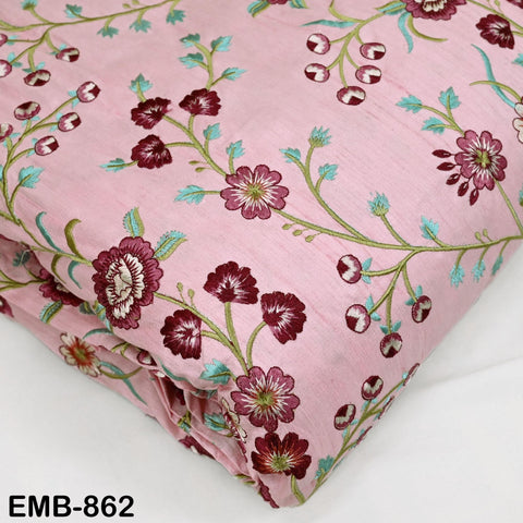 Pink Embroidered Fabric by the yard Sewing Indian Embroidery Cloth Wedding Dress Costumes Regency Reticules Victorian Handbag Junk Journals