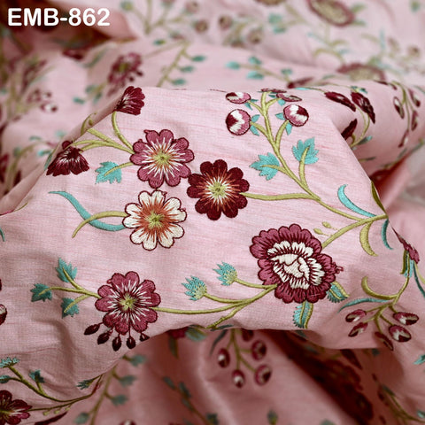 Pink Embroidered Fabric by the yard Sewing Indian Embroidery Cloth Wedding Dress Costumes Regency Reticules Victorian Handbag Junk Journals