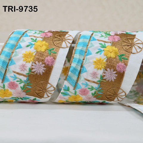 9-Yard Indian Embroidered Trim Embellishment Sari Border Embroidery Saree Ribbon Cushions Home Décor Sewing Clothing Costumes Trimmings 75mm