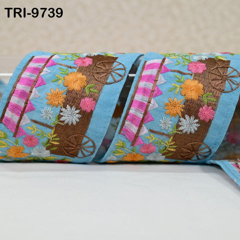 9-Yard Indian Embroidered Trim Embellishment Sari Border Embroidery Saree Ribbon Cushions Home Décor Sewing Clothing Costumes Trimmings 75mm
