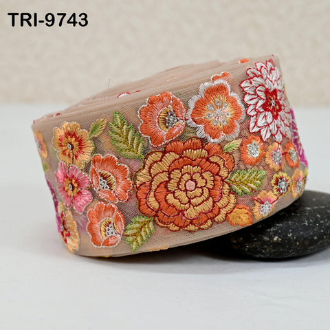9 Yard Floral Embroidery Ribbon Fabric Trim Embroidered Saree Border Crafting Sewing Beach Bags Home Decor Embellishment Trimmings 65mm