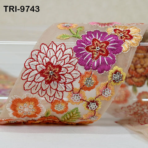 9 Yard Floral Embroidery Ribbon Fabric Trim Embroidered Saree Border Crafting Sewing Beach Bags Home Decor Embellishment Trimmings 65mm