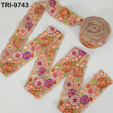 3 Yard Floral Embroidery 65mm Ribbon Fabric Trim Embroidered Saree Border Crafting Sewing Beach Bags Home Decor Embellishment Trimmings