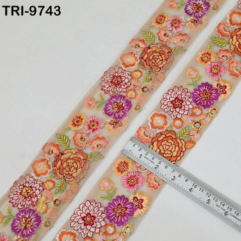 9 Yard Floral Embroidery Ribbon Fabric Trim Embroidered Saree Border Crafting Sewing Beach Bags Home Decor Embellishment Trimmings 65mm