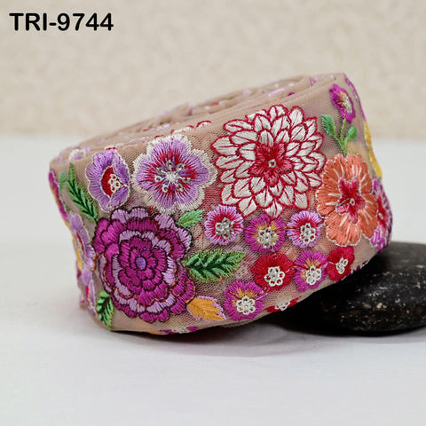 3 Yard Floral Embroidery 65mm Ribbon Fabric Trim Embroidered Saree Border Crafting Sewing Beach Bags Home Decor Embellishment Trimmings
