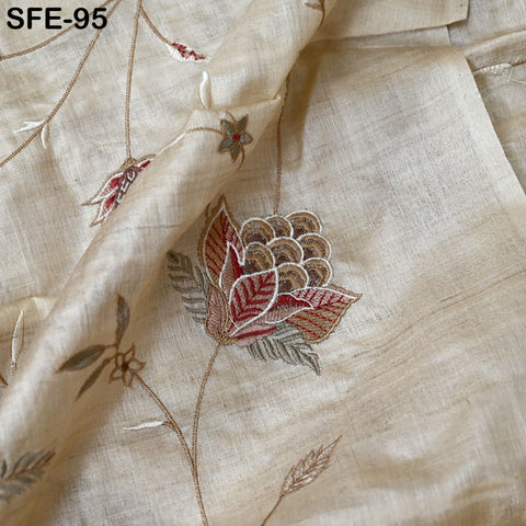 Pure Tussar Silk Embroidery Fabric by the yard Indian Embroidered Raw Silk Wild Natural Handmade Peace Silk Tussah Dresses Material Costumes
