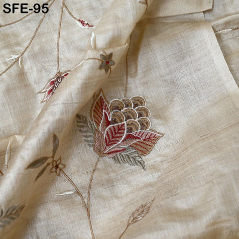 Tussar Silk Embroidered Fabric by the Yard