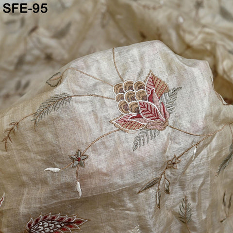 Pure Tussar Silk Embroidery Fabric by the yard Indian Embroidered Raw Silk Wild Natural Handmade Peace Silk Tussah Dresses Material Costumes