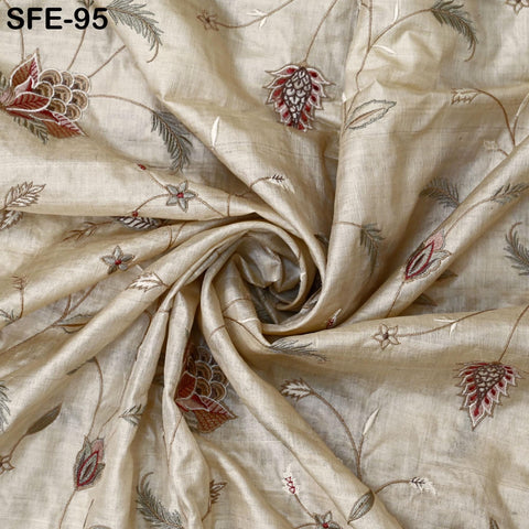 Pure Tussar Silk Embroidery Fabric by the yard Indian Embroidered Raw Silk Wild Natural Handmade Peace Silk Tussah Dresses Material Costumes