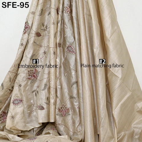 Pure Tussar Silk Embroidery Fabric by the yard Indian Embroidered Raw Silk Wild Natural Handmade Peace Silk Tussah Dresses Material Costumes