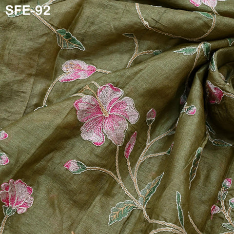 Pure Tussar Silk Embroidery Fabric by the yard Indian Embroidered Raw Silk Wild Natural Handmade Peace Silk Tussah Dresses Material Costumes