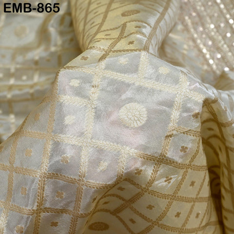 Champagne Gold Embroidery Fabric by the Yard Embroidered Viscose Sewing Indian Wedding Lehenga Skirt Festival Women Dress Material Textile