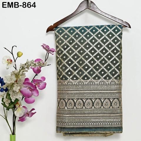 Grey Gold Embroidery Fabric by the Yard Embroidered Viscose Sewing Indian Wedding Lehenga Skirt Attire Festival Women Dress Material Textile