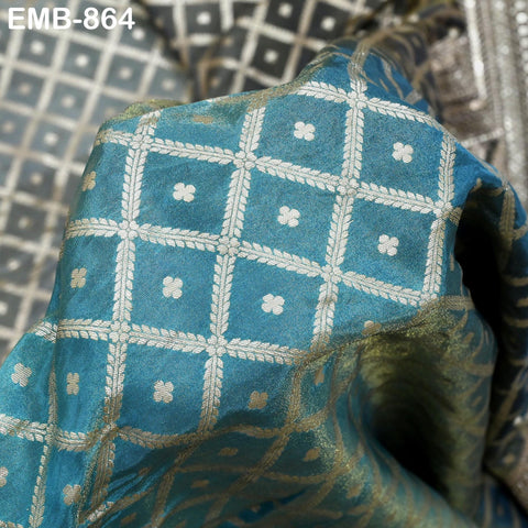 Grey Gold Embroidery Fabric by the Yard Embroidered Viscose Sewing Indian Wedding Lehenga Skirt Attire Festival Women Dress Material Textile