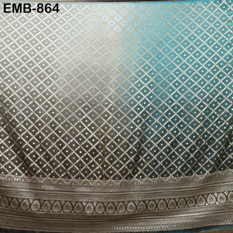 Grey Gold Embroidery Fabric by the Yard Embroidered Viscose Sewing Indian Wedding Lehenga Skirt Attire Festival Women Dress Material Textile