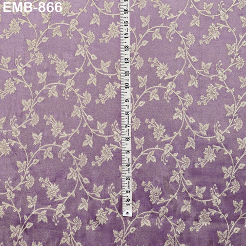 Lavender Gold Embroidery Fabric by the Yard Embroidered Viscose Sewing Indian Wedding Lehenga Skirt Festival Women Dress Material Textile