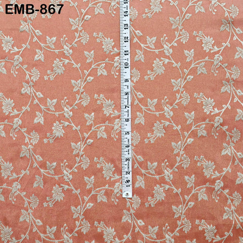 Peach Gold Embroidery Fabric by Yard Embroidered Viscose Sewing Indian Wedding Lehenga Skirt Diwali Festival Women Dress Material Textile