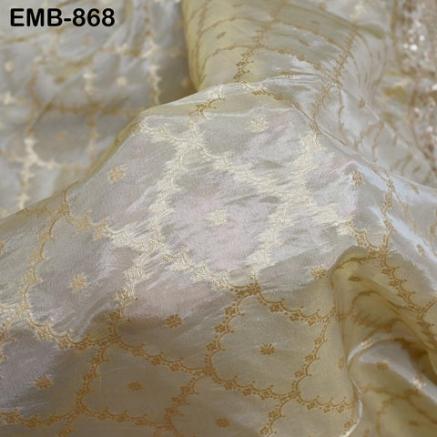 Champagne Embroidery Fabric by the Yard Embroidered Sewing Indian Wedding Sabhyasachi Lehenga Skirt Diwali Festival Women Dress Material