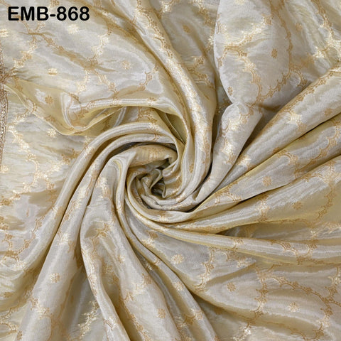 Champagne Embroidery Fabric by the Yard Embroidered Sewing Indian Wedding Sabhyasachi Lehenga Skirt Diwali Festival Women Dress Material