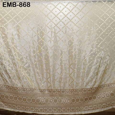 Champagne Embroidery Fabric by the Yard Embroidered Sewing Indian Wedding Sabhyasachi Lehenga Skirt Diwali Festival Women Dress Material