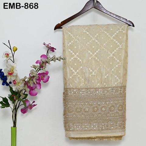 Champagne Embroidery Fabric by the Yard Embroidered Sewing Indian Wedding Sabhyasachi Lehenga Skirt Diwali Festival Women Dress Material