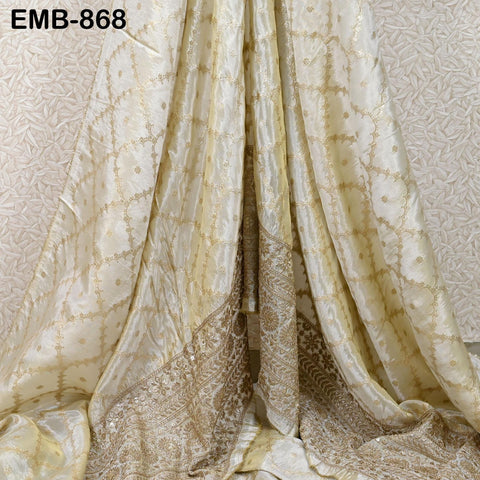 Champagne Embroidery Fabric by the Yard Embroidered Sewing Indian Wedding Sabhyasachi Lehenga Skirt Diwali Festival Women Dress Material