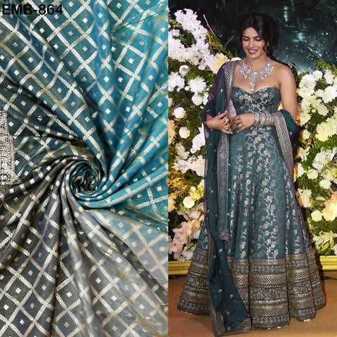 Grey Gold Embroidery Fabric by the Yard Embroidered Viscose Sewing Indian Wedding Lehenga Skirt Attire Festival Women Dress Material Textile