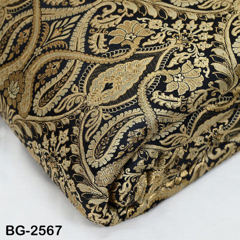 Black Brocade Fabric by Yard Historic Costume Indian Banarasi Wedding Dress Material Banaras Knee Length Coat Sewing Upholstery Drapery