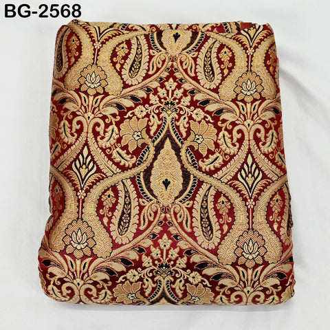 Maroon Brocade Fabric by Yard Historic Costume Indian Banarasi Wedding Dress Material Banaras Knee Length Coat Sewing Upholstery Drapery