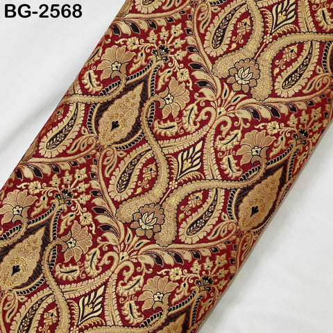 Maroon Brocade Fabric by Yard Historic Costume Indian Banarasi Wedding Dress Material Banaras Knee Length Coat Sewing Upholstery Drapery
