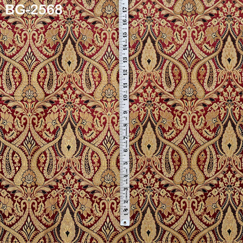 Maroon Brocade Fabric by Yard Historic Costume Indian Banarasi Wedding Dress Material Banaras Knee Length Coat Sewing Upholstery Drapery